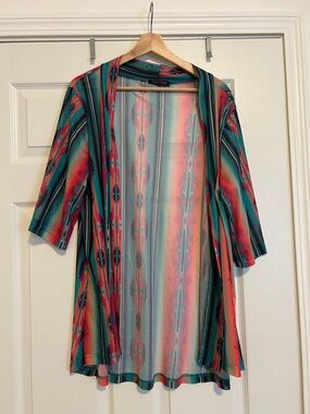 Crazy Train Teal and Coral Southwestern Open Front Kimono